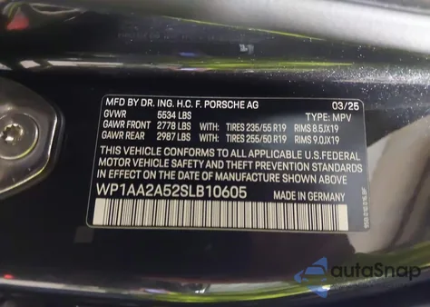 2025 Porsche Macan T from USA, damaged, VIN WP1AA2A52SLB10605